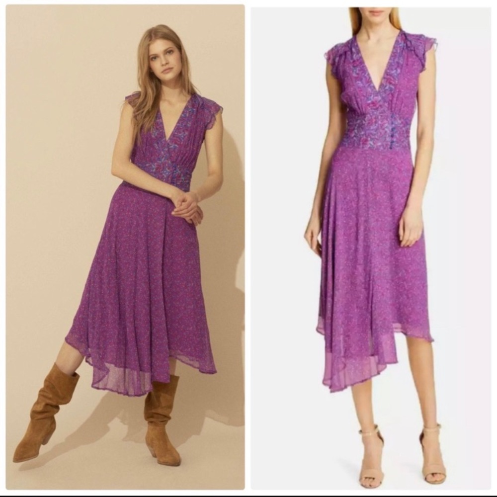 NWOT Ba&sh Meryl Asymmetrical Botanical Print Dres